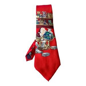 Stafford Mens Silk Necktie Christmas Santa Tie Holiday Toys Globe Novelty Red